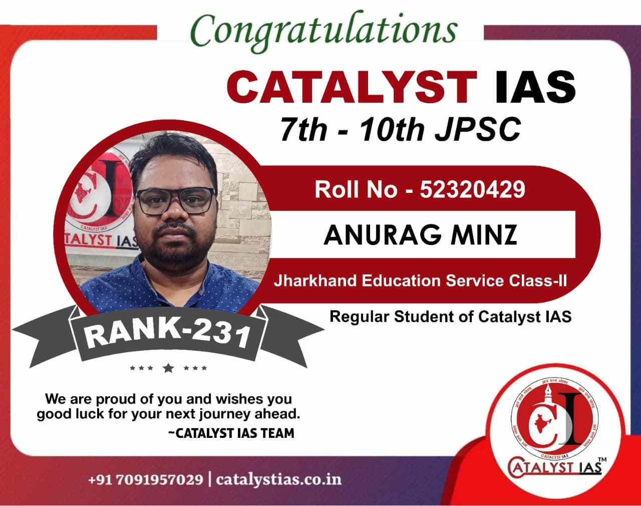 Catalyst IAS Academy Ranchi Topper Student 7 Photo